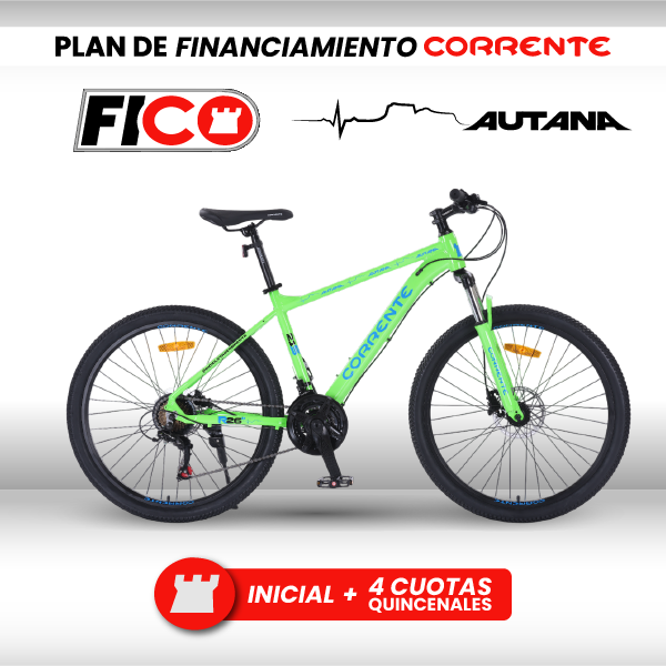 Bicicleta MTB Rim 26", Frenos Hidráulicos, 21 velocidades marca SHIMANO Tourney TZ/EZ FIRE, Cuadro de aluminio aerodinámico oversize, Talla M (Para personas a partir de 160cm a 180cm de altura), Suspensión delantera, Rines de aluminio doble pared.