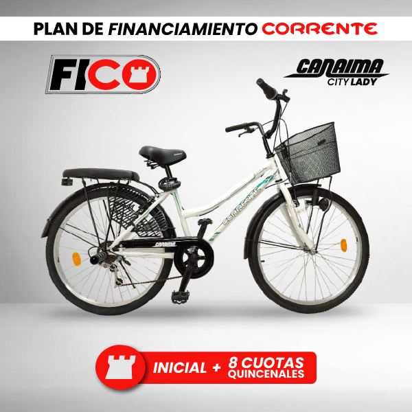 Bicicleta de Ciudad Rim 26" con 6 velocidades, cesta frontal, luz con dinamo, cubre falda, candado de combinación y cojín trasero con posapiés.