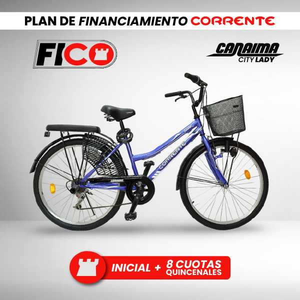 Bicicleta de Ciudad Rim 26" con 6 velocidades, cesta frontal, luz con dinamo, cubre falda, candado de combinación y cojín trasero con posapiés.