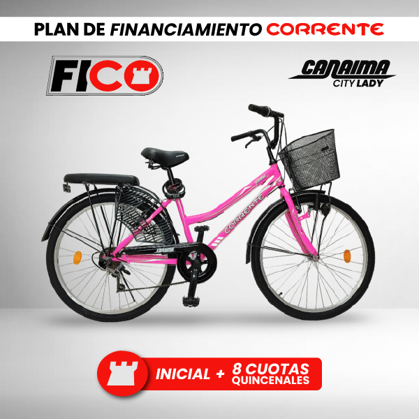 Bicicleta de Ciudad Rim 26" con 6 velocidades, cesta frontal, luz con dinamo, cubre falda, candado de combinación y cojín trasero con posapiés.