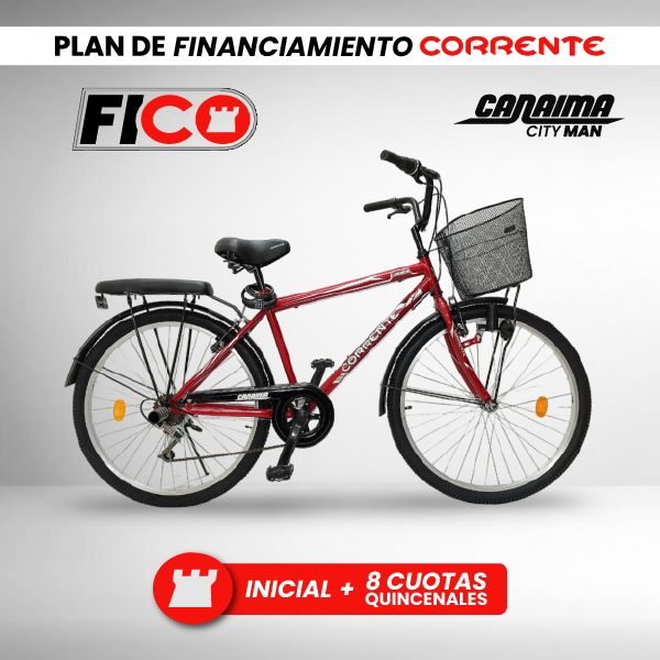 Bicicleta de Ciudad Rim 26" con 6 velocidades, cesta frontal, luz con dinamo, candado de combinación y cojín trasero con posapiés.