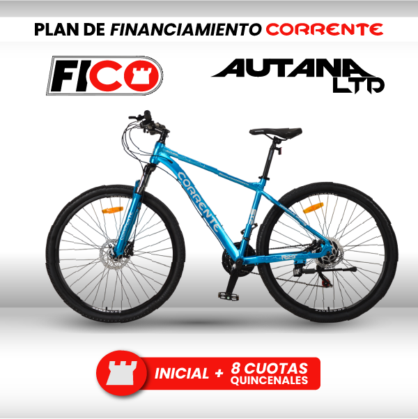 Bicicleta MTB Rim 29", Frenos Hidráulicos, 21 velocidades marca SHIMANO Tourney TZ/EZ FIRE, Cuadro de aluminio aerodinámico oversize, Suspensión delantera con Bloqueo y Rines de aluminio doble pared.
