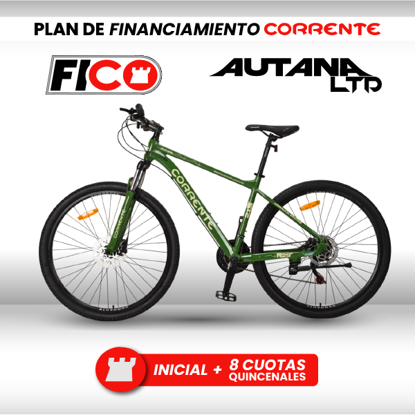 Bicicleta MTB Rim 29", Frenos Hidráulicos, 21 velocidades marca SHIMANO Tourney TZ/EZ FIRE, Cuadro de aluminio aerodinámico oversize, Suspensión delantera con Bloqueo y Rines de aluminio doble pared.