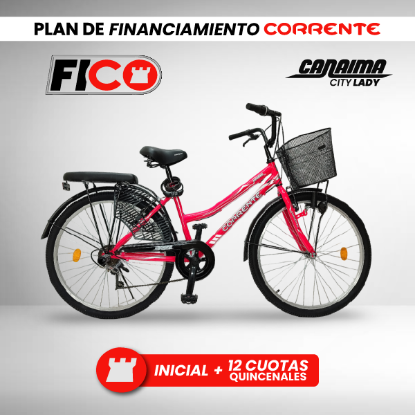 Bicicleta de Ciudad Rim 26" con 6 velocidades, cesta frontal, luz con dinamo, cubre falda, candado de combinación y cojín trasero con posapiés.