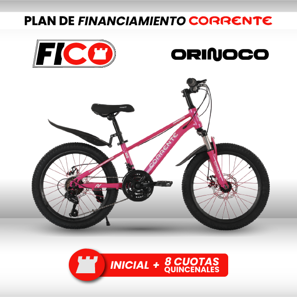 Bicicleta MTB 20", 21 velocidades SHIMANO Tourney Revoshift, Rayos de colores, Cuadro aleación de acero AERODINÁMICO oversize, Guardafangos, Rines de aluminio doble pared, Frenos V-Brakes