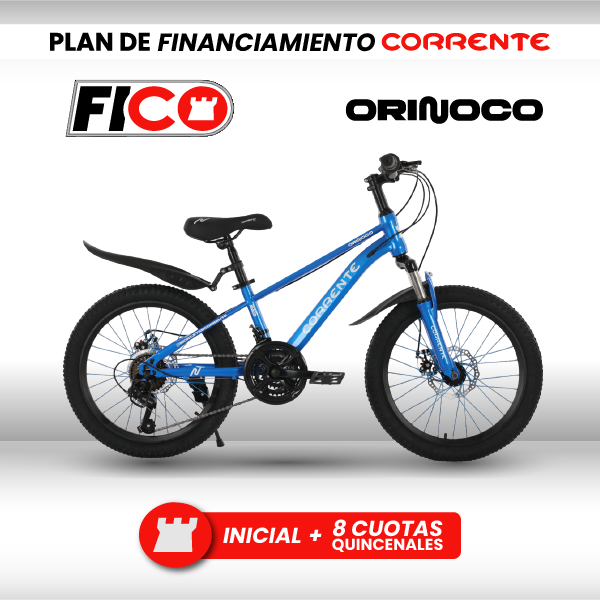 Bicicleta MTB 20", 21 velocidades SHIMANO Tourney Revoshift, Rayos de colores, Cuadro aleación de acero AERODINÁMICO oversize, Guardafangos, Rines de aluminio doble pared, Frenos V-Brakes